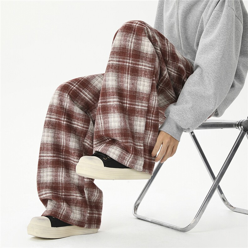 复古老钱风格子休闲裤男女宽松休闲慵懒感裤子潮加绒+10D590/P45,男装卫衣,星座206（原A221）