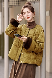 新中式g风提花羽绒服女2025冬季新款时尚拼接白鸭绒短款外套图片