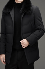 鹅绒兔毛内胆派克服男士大毛领皮草外套中老年脱卸狐狸毛领羽绒服，男装羽绒服，钱塘723