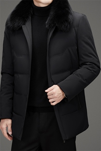 鹅绒兔毛内胆派克服男士大毛领皮草外套中老年脱卸狐狸毛领羽绒服图片