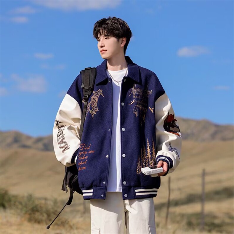1506-1/GY1660/P68棒球服男女春秋季新款百搭毛呢夹克立领外套,男装夹克,星座1506A