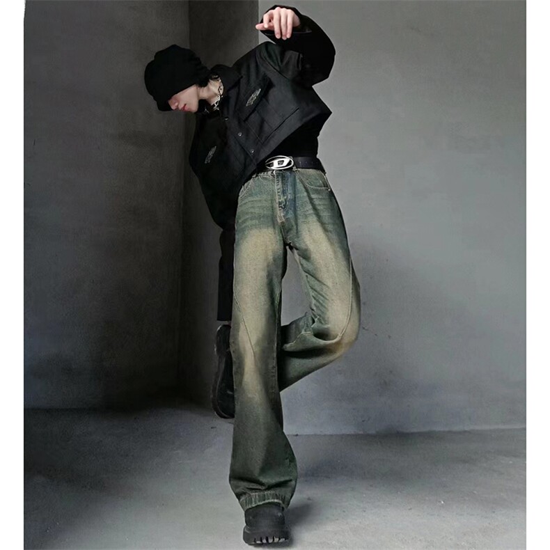 美式ins高街hiphop微喇重工艺水洗复古蓝牛仔裤货号K2322-1P60,男装牛仔裤,电商A063