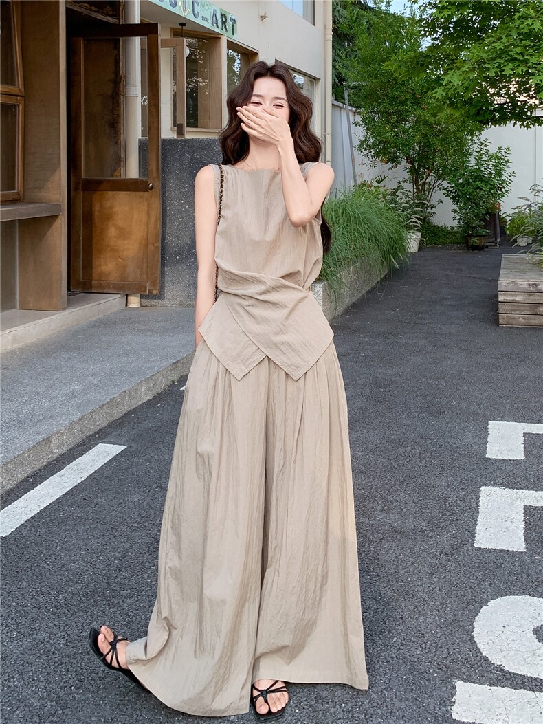 法式无袖背心阔腿裤套装女夏季松弛感两件套B129-1553P165K245,女装套装/套裙,莘蕾