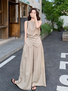 法式无袖背心阔腿裤套装女夏季松弛感两件套B129-1553P165K245图片