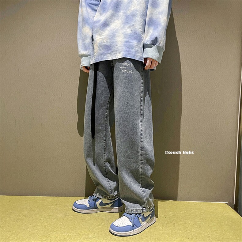新款宽松直筒净版心电图ins潮牌牛仔裤X715NZ017P45控58,男装牛仔裤,星座715
