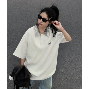 得物抖音品质 冰感面料 美式印花格子翻领POLO衬衫短袖T恤APL0302图片
