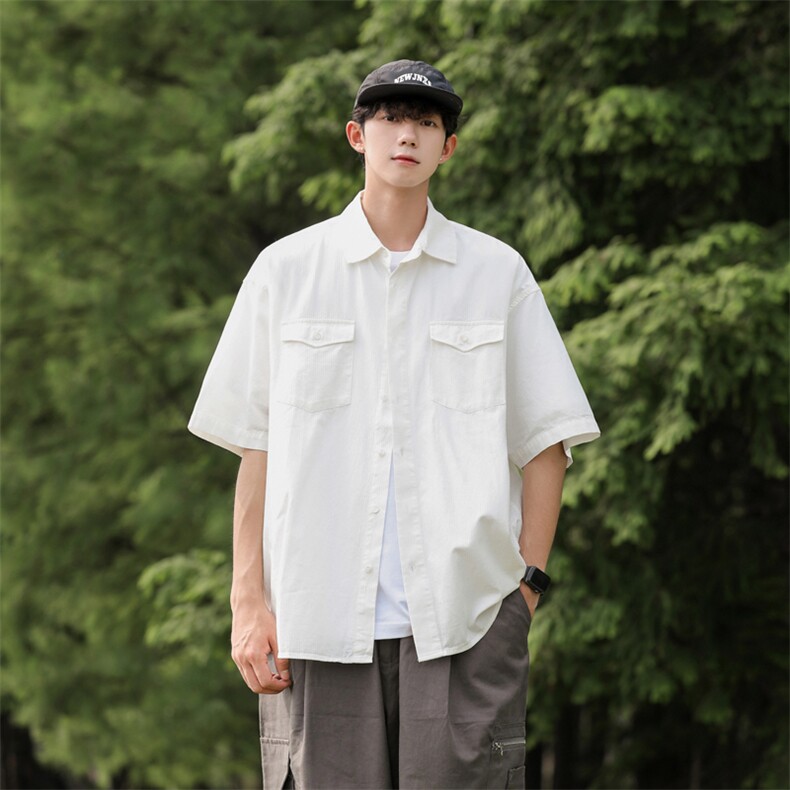 A1002P40短袖衬衫男夏季日系cityboy宽松百搭休闲衬衣凉感港风,男装衬衫,星座512-6