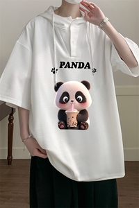 LD54417-P45NASA 连帽短袖t恤男大码胖子带帽五分袖中袖图片