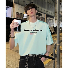 抖音得物品质二开240克宽松纯棉美式潮牌印花三条杠中性风短袖T恤，男装T恤，电商A486