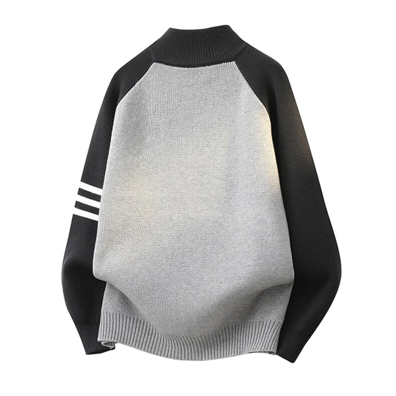 重磅秋冬北极绒开衫毛衣美式复古休闲慵懒风撞色立领针织衫外套,男装针织衫/毛衣,电商A443