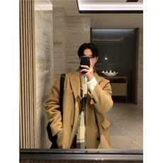 秋冬季新款毛呢大衣男中长款过膝高级感呢子风衣外套韩版宽松潮流，男装风衣，星座710