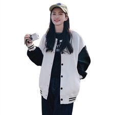 现货主推拼色棒球服休闲时尚短外套，女装短外套，菡迪欧娜