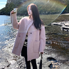 甜美气质粉色双面呢羊毛大衣外套女秋冬2025新款多巴胺超火巨好看，女装羊绒大衣，2C056
