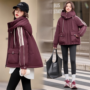 休闲时尚撞色工装派克羽绒服女2024冬新款加厚连帽保暖白鸭绒外套图片