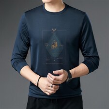 2023春秋季男士长袖T恤印花圆领休闲纯色宽松套头上衣打底衫，男装T恤，电商B212（原钱塘6029）