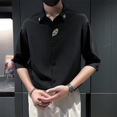冰丝男士衬衫短袖夏季薄款7七分中袖寸衫痞帅5五分半袖衬衣C201，男装衬衫，星座1116A-2（原606A-1）