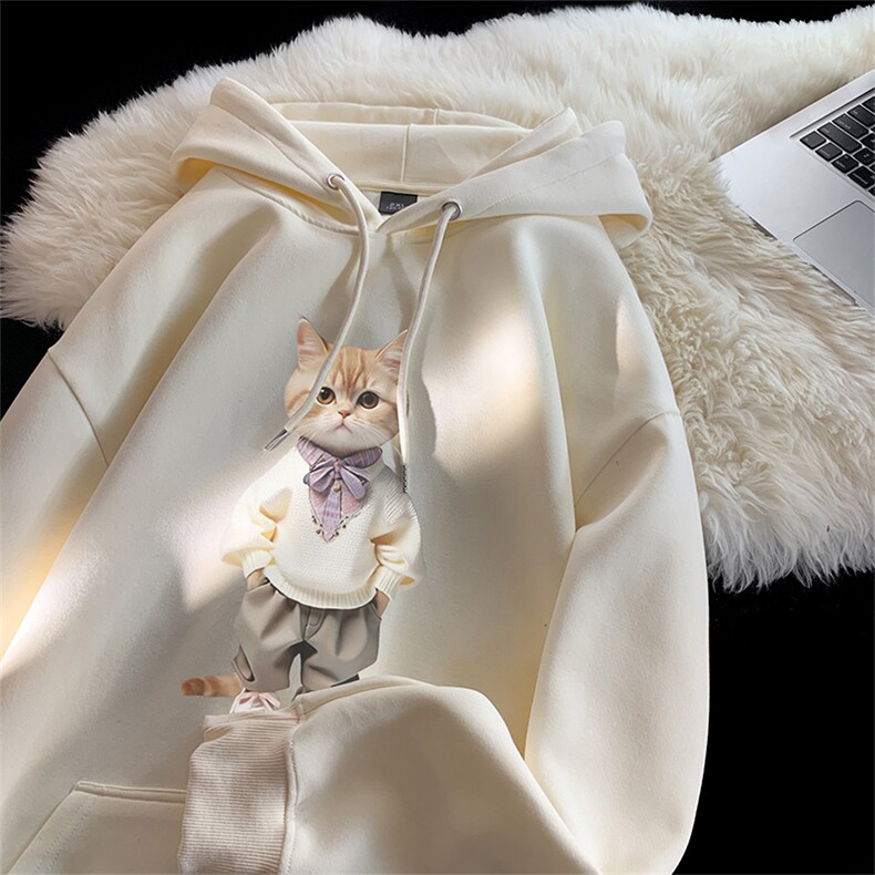 2025秋季新款日系猫咪印花连帽仿棉卫衣wlcm4048-特批35控59,男装卫衣,星座605(原A050)