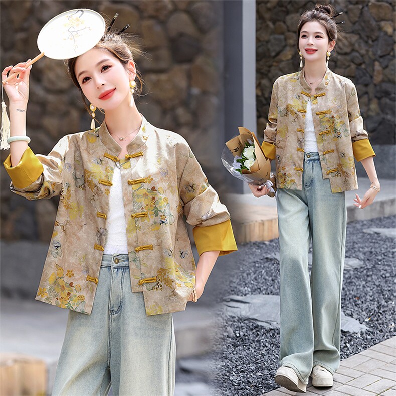 新中式香云纱宋锦外套女早春新款轻熟减龄轻GF高级感盘扣上衣，女装短外套，衣之秀