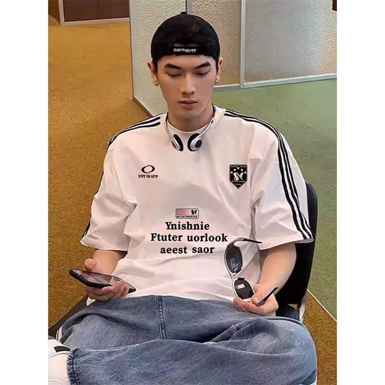夏季美式高街重磅纯棉三条杠织带撞色男女短袖T恤STG121特P25,男装T恤,电商A486
