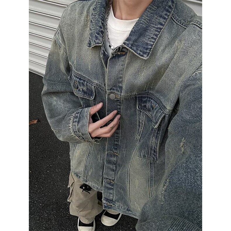 美式高街水洗做旧牛仔外套男春秋季潮牌复古痞帅宽松J3565,男装夹克,星座1116A-1（原606A）