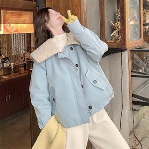 档口有货 羊羔毛领拼接蓝色羽绒服2C090-1556-P245-K368图片