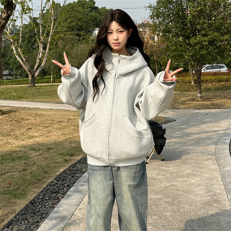 抖音得物高品质25秋冬美式高街宽松结构防风高领连帽卫衣外套W60，男装卫衣，电商A486-1