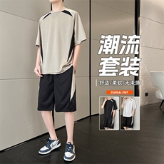 短袖套装男士夏季百搭薄款夏天运动短裤男装宽松痞帅休闲t恤一套，男装牛仔裤，星座1206（原A206）