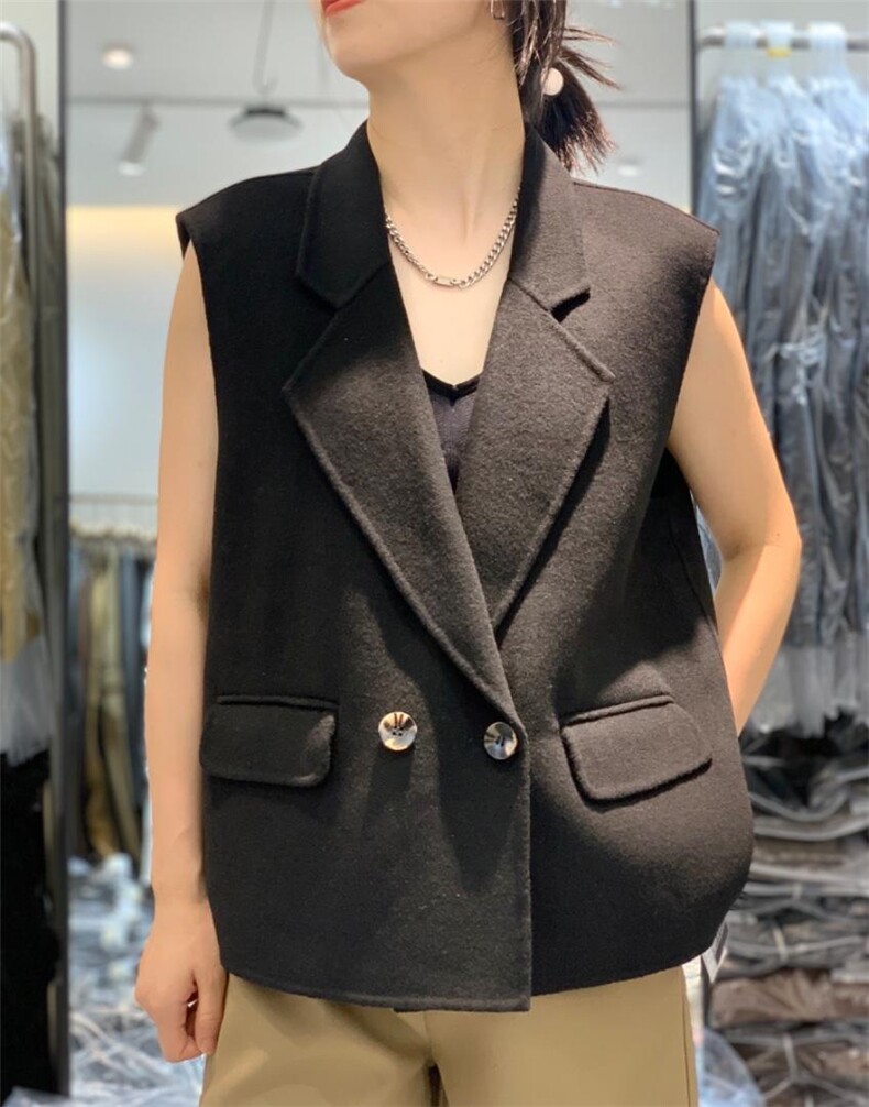 2022新款羊毛双面呢西装领马甲,女装西装,L·H·X