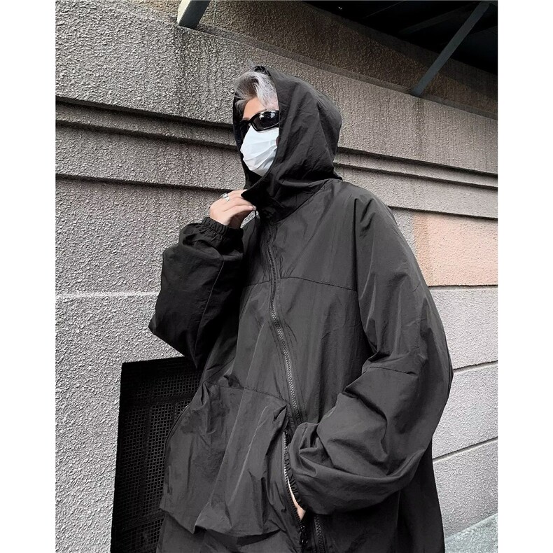 设计感黑色夹克外套2025春秋新款小个子宽松休闲百搭连帽冲锋衣,男装夹克,星座601-1
