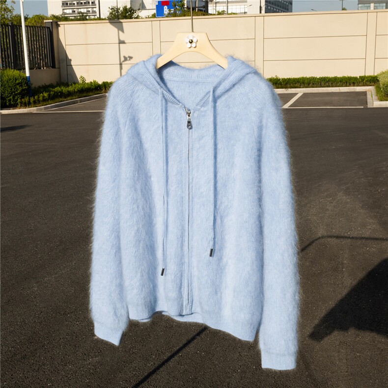 羊绒衫女100纯羊绒针织外套连帽休闲长袖拉绒针织开衫女25新款，女装羊绒衫，诚赞羊绒