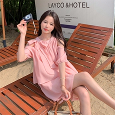 韩版温柔风露肩上衣套装女2025夏季新款薄款衬衣裙显瘦短裤两件套，女装套装/套裙，2C052