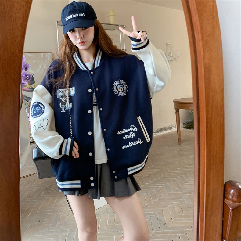 春秋新款休闲时尚重工刺绣外套上衣棒球服女潮182-8661P140K198图片