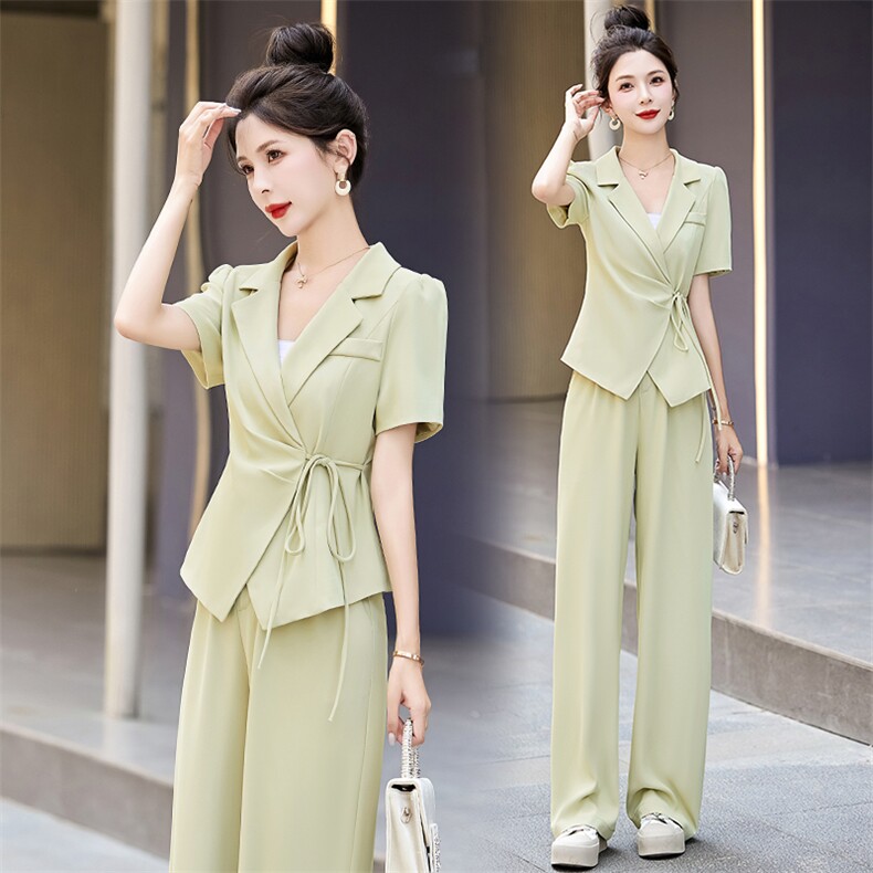 短袖西装阔腿裤两件套女2024夏新款洋气减龄气质干练职业西服套装,女装套装/套裙,曼慕纤衣