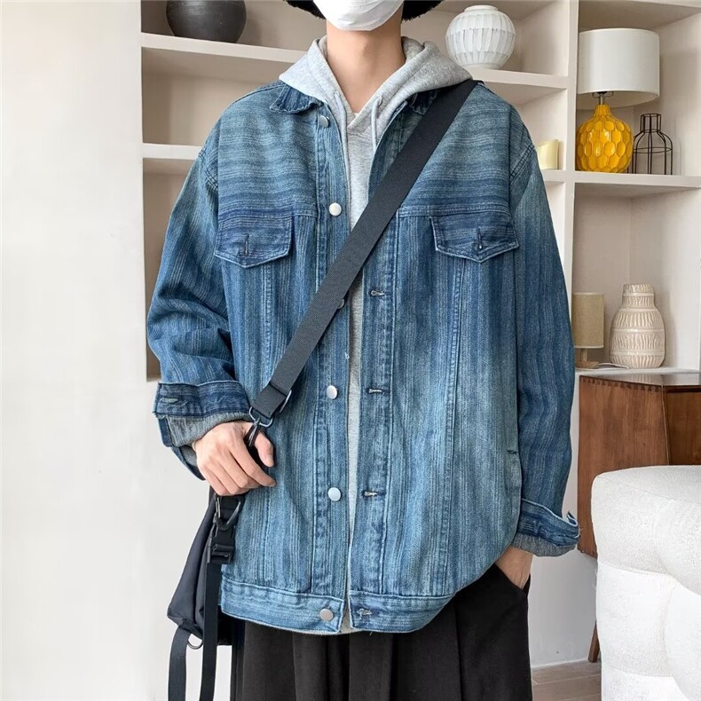 复古水洗牛仔外套男女春秋新款条纹渐变色夹克JK1009,男装夹克,星座1116A-1（原606A）