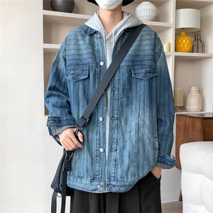 复古水洗牛仔外套男女春秋新款条纹渐变色夹克 JK1009图片