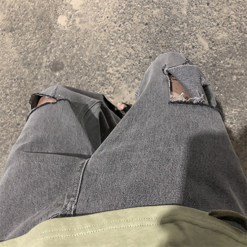 港风破洞毛边牛仔裤男KD110-P45,男装牛仔裤,电商D312-1