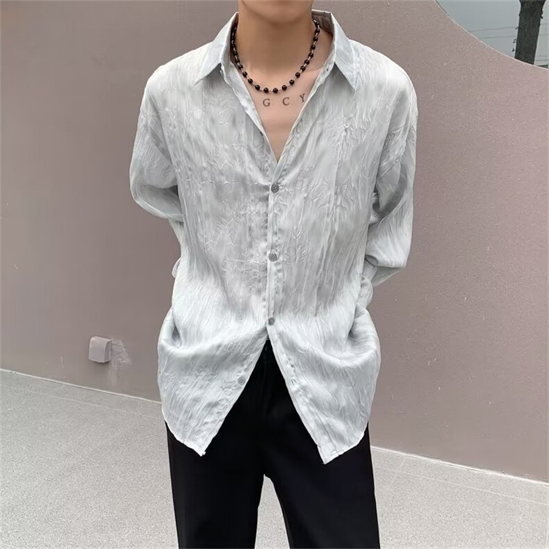春夏慵懒风长袖衬衫薄潮流宽松衬衣男装高级感休闲上衣CS0674-P50,男装衬衫,星座308B-1