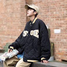 情侣款棉衣棒球服美式菱形格棉服冬季加厚潮流外套男士W6327-P74，男装棉衣，星座512-2