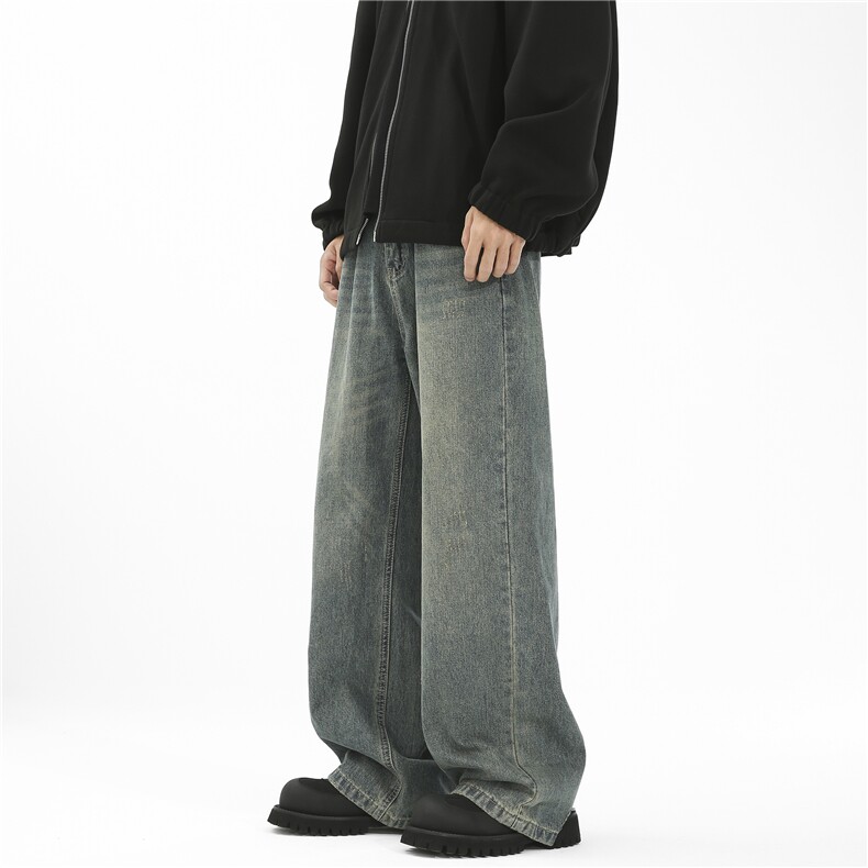 秋季新款复古做旧水洗宽松牛仔裤男直筒潮牌780-P60_控78，男装牛仔裤，星座1102-1
