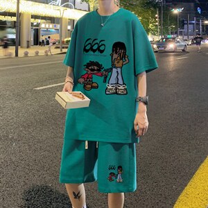 ！重磅推荐！2022潮牌男士华夫格短袖T恤套装一套HTZ09P50,冷爽一夏的穿衣搭配图片