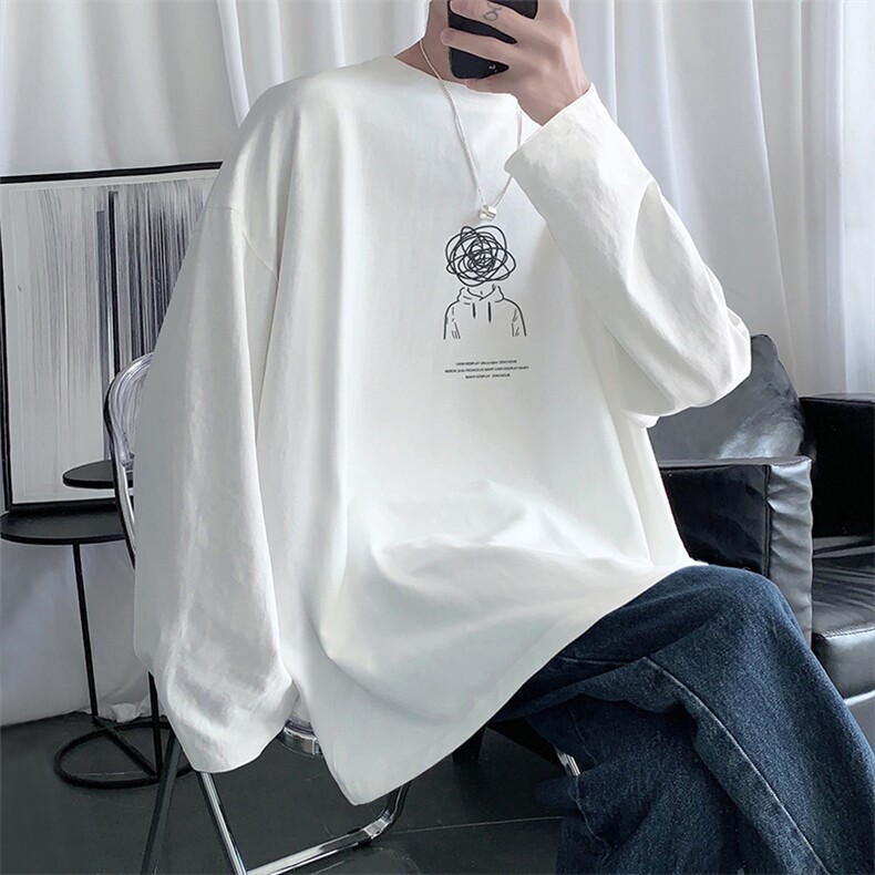 HQT1300-TP2538秋季港风打底衫2024青少年简约印花长袖T恤,男装T恤,电商A102