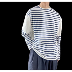 24条纹拼接长袖秋季港风宽松潮流T恤上衣-TT17-网络图，男装T恤，星座1002-2