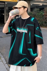 抖音得物高品质40支双纱精梳印花潮纯短袖T恤男女T7197-P45，男装T恤，电商A441-1