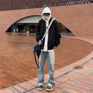 网络图 复古明线拼接解构水洗牛仔裤男宽松直筒显瘦长裤潮 NG52图片