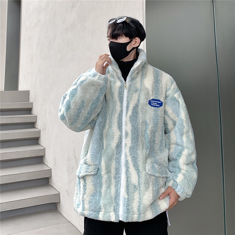 港风定制条纹羊羔毛面料棉衣男成分：聚酯纤维8712P138控178,男装棉衣,星座227-7