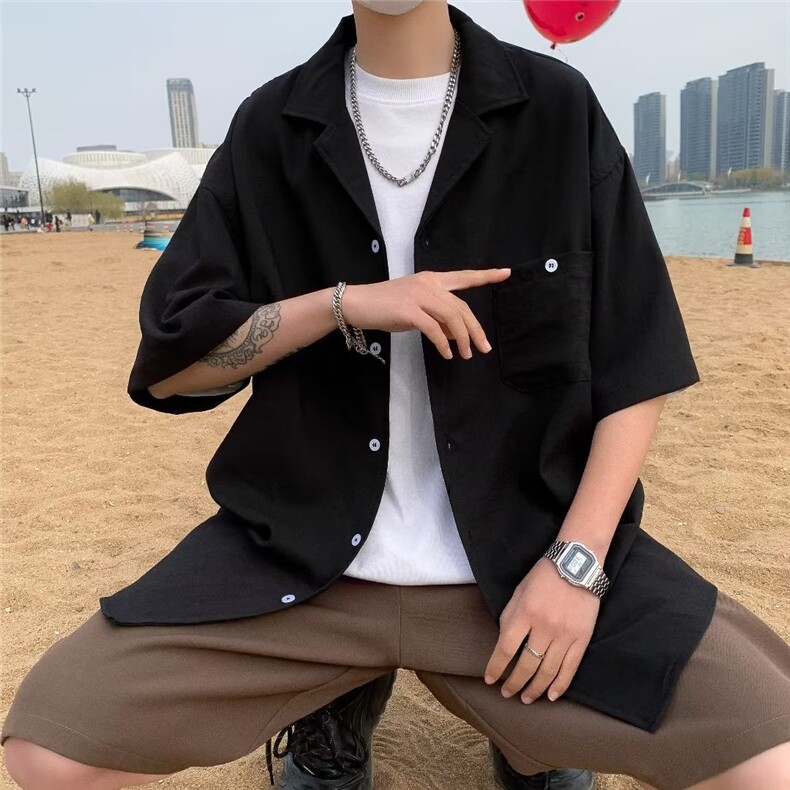 冰丝衬衫青春流行五分袖标准男百搭新款气质潮流夏季简约4503P28,男装衬衫,星座410-2