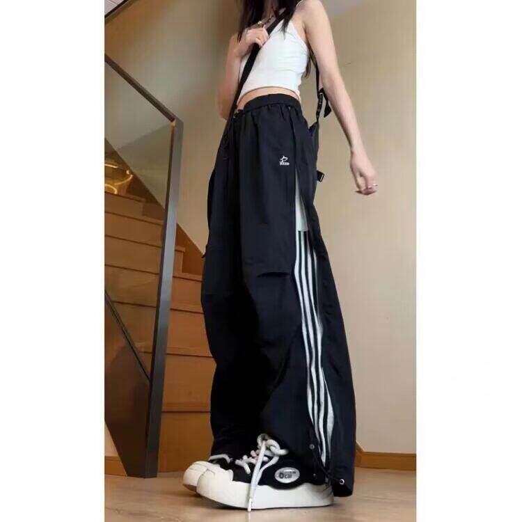 美式三条杠hiphop裤子男侧边拉链褶皱伞兵工装裤宽松直筒休闲长裤，男装牛仔裤，星座617A-1（原B318A）