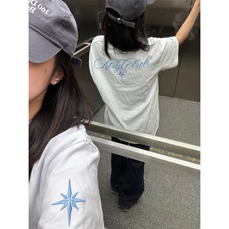 潮牌北极星刺绣美式高街t恤男女秋2026新款宽松小众情侣上衣,男装T恤,四季星座505
