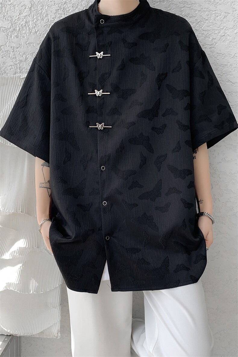 8XL-M特大码新中式衬衫男复古风垂感短袖衬衫外套CS512P40,男装衬衫,电商D206-1