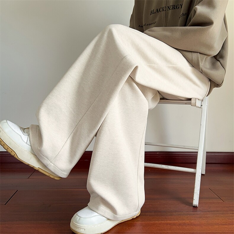 褶皱人字纹设计420g重磅宽松呢料松弛感休闲裤男K24093-特P42控78,男装休闲裤,电商A001
